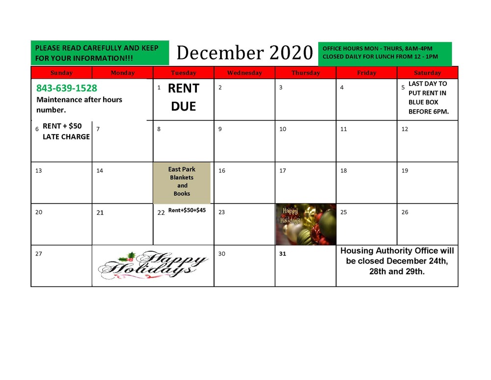 2020 RESIDENT CALENDAR Dec