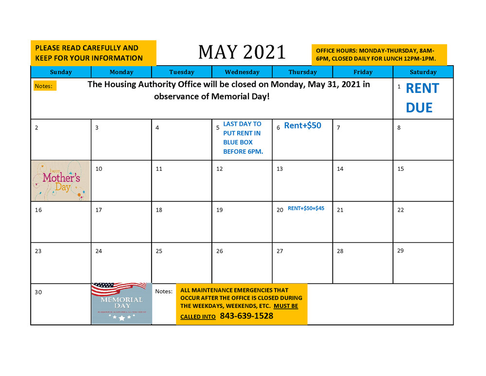 HAHASC 2021 May Calendar