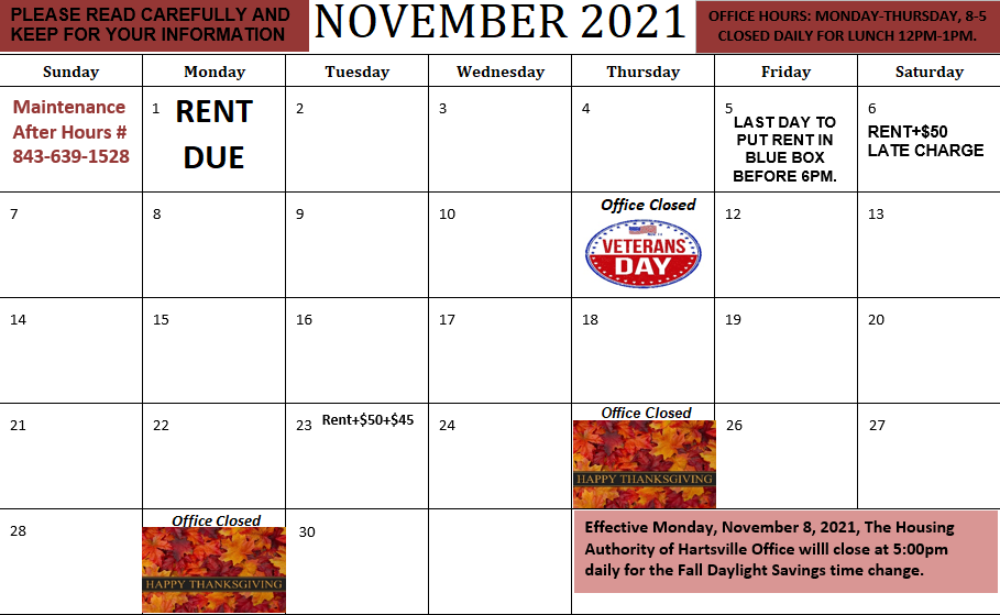 HAHASC November Calendar