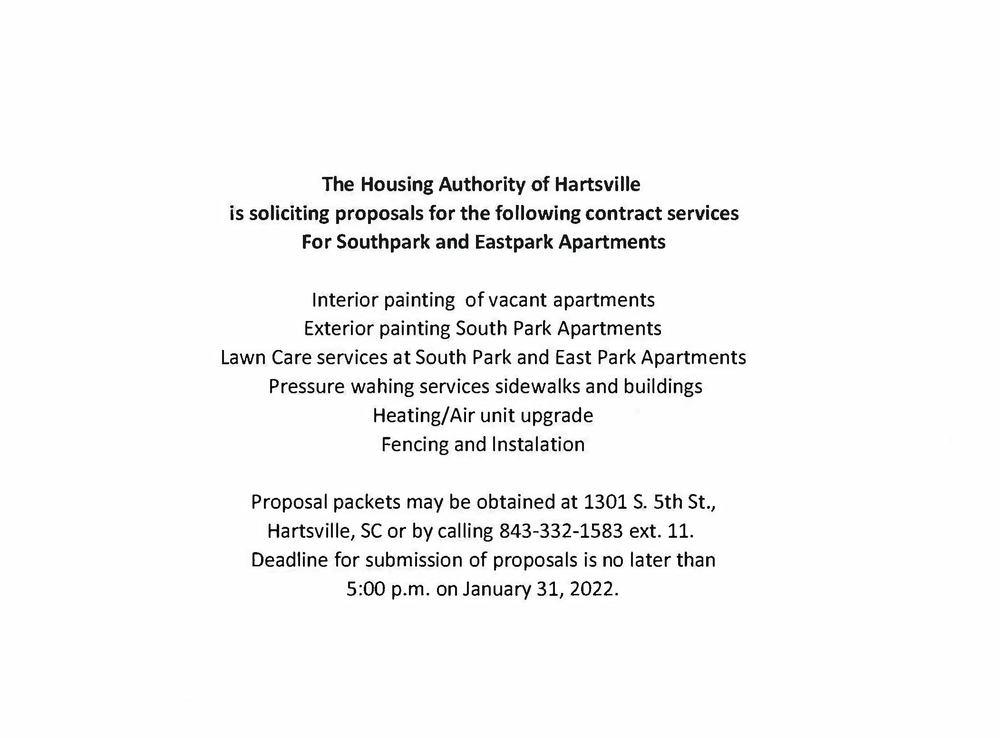 Contract Services for Southpark and Eastpark Apartments, with all information as listed above..
