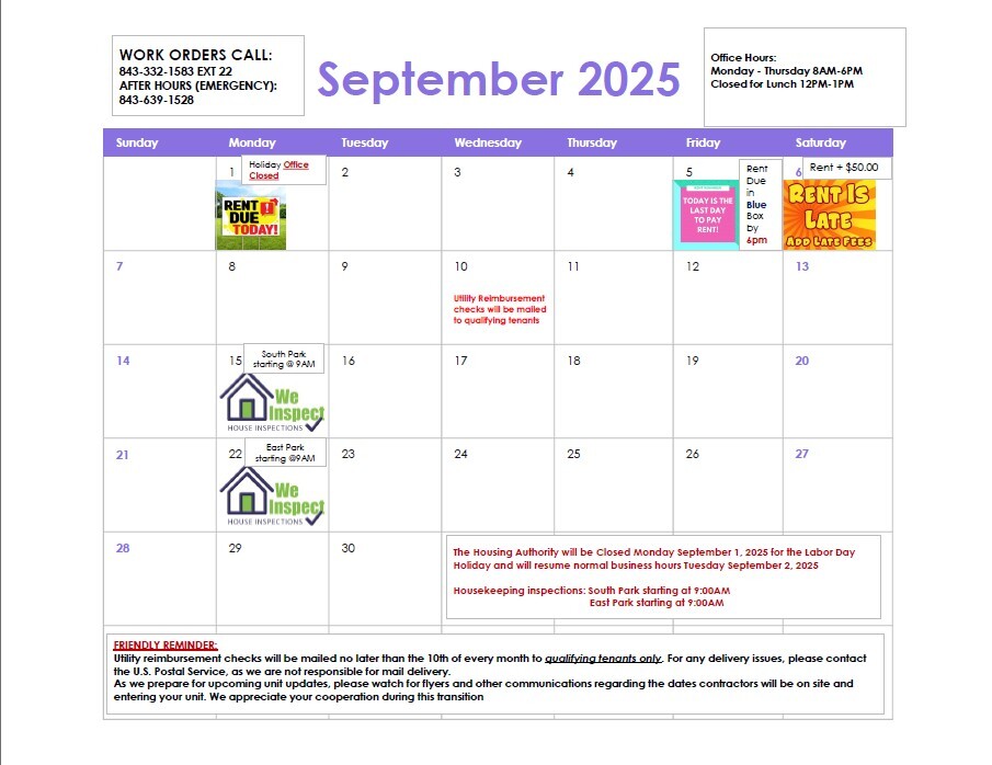 September 2025 Calendar. All information as listed below.