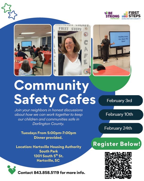 Community Safety Cafes flyer. All information as listed below.