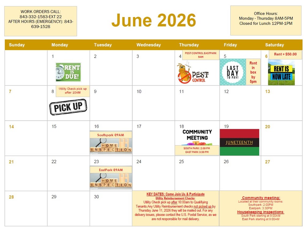 June 2026 Calendar. All information as listed below.